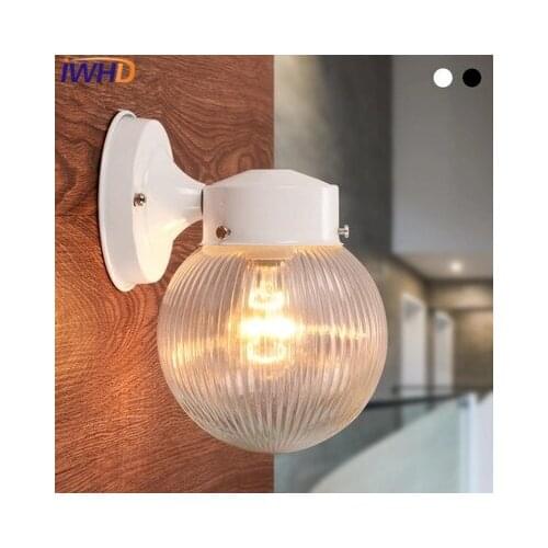 IWHD Aisle Iron Sconce Modern Wall Lamp Balcony Glass Waterproof Luminaire Courtyard Wall Light Fixtures Arandela Para Parede
