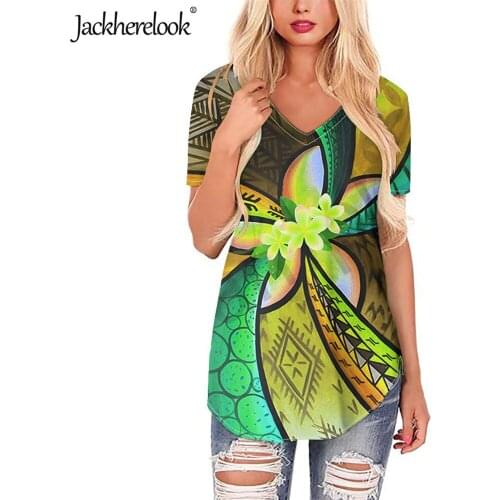 Jackherelook Woman Clothing Summer Office Lady Shirts 2020 Casual Short Sleeve Samoa Hibiscus Print Female Blouse Blusa Feminina