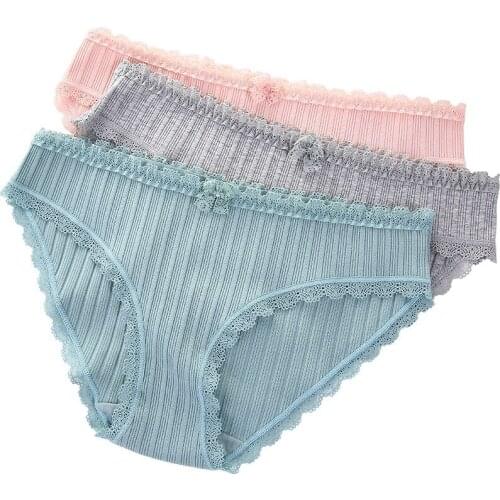 3pcs/lot Lace Women Underwear Cotton Panties Female With Bow For Young Fashion Candy Color Summer Short Lingerie Ladies
