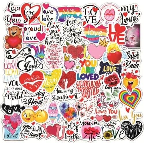 50/100Pcs Ins Style I LOVE YOU Stickers For Bicycle Phone Laptop Suitcase Guitar Skateboard Waterproof Heart Graffiti Sticker