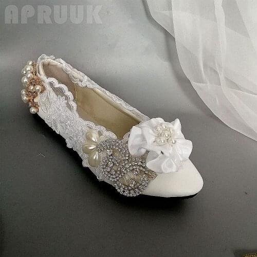 White flower flats shoe womens plus size silver crystal rhinestones luxury design sweet elegant ladies party bridal flats shoe
