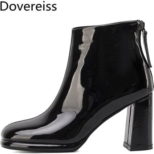 Dovereiss Fashion Womens Shoes Winter new Square toe white Red Elegant Zipper Concise Ankle boots Mature 34-42
