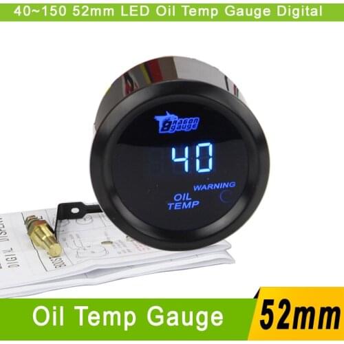 DRAGON GAUGE 52mm Oil Temp Gauge Blue LED 40~150 Centigrade Temperature Car Meter Black Shell 12V Digital Display mroil