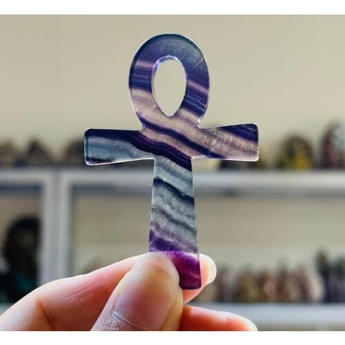 Natural Fluorite Crystal Stone Egyptian Cross Decor