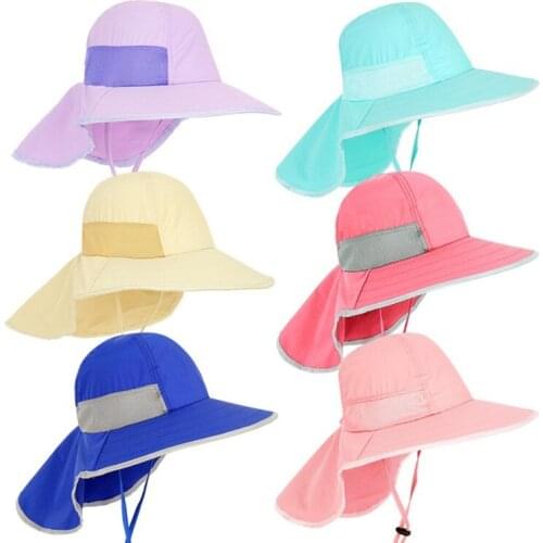 Kids UV Protection Beach Sun Hat Wide Brim Bucket Cap Boys Girls Fashion Casual Outdoor Travel Camping Fishing Sun Hats