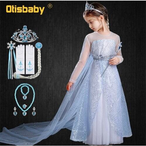 Winter Christmas Snow Queen White Elsa Princess Fantasy Long Dress for Girls Costume Kids Prom Birthday Party Children Clothing