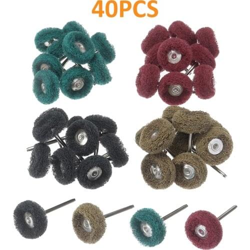 40pcs Mini Brush Scouring Pad Abrasive Wheels Grinding Sanding Head Buffing Polishing Wheel Rotary Tool Kit