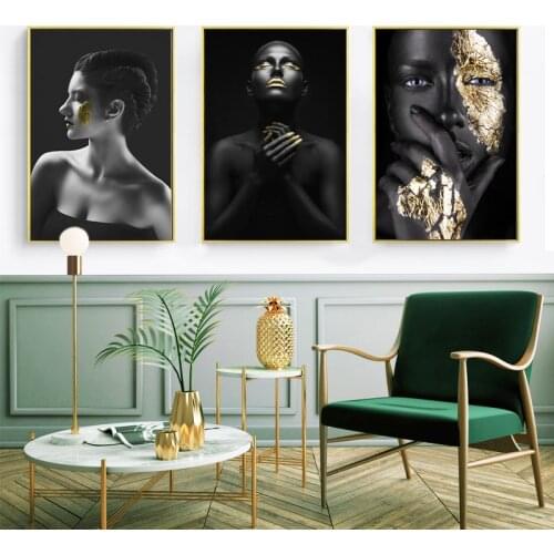 African Woman Painting Black and Gold Nude Woman Oil Painting Wall Art Posters and Prints Living Room Home Decor
