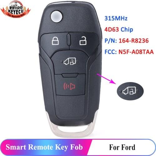 KEYECU 315MHz 4D63 128bit Chip 4 Button P/N: 164-R8236 N5F-A08TAA for Ford Transit Connect 2019 2020 Flip Remote Car Key Fob