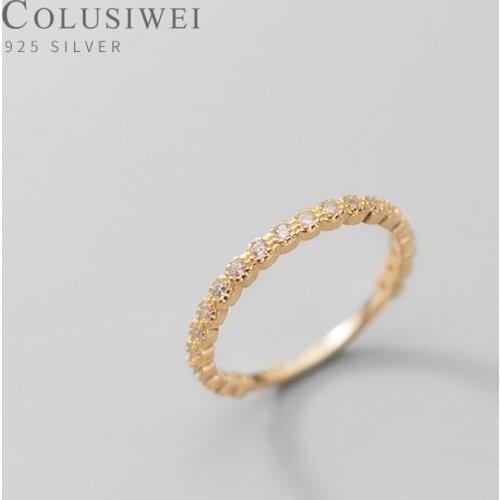 Colusiwei Classic 925 Sterling Silver Glittering Zircon Stackable Finger Rings for Women Simple Wedding Engagement Bands Jewelry