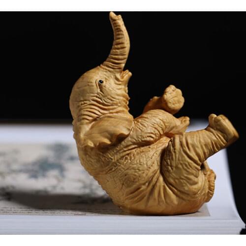 Hot 8.5cm Yellow Wood Elephant Figures Elephant Statue Wood Figurines Doll Toy Craft Gift Decoration Flexible and Charming Decor