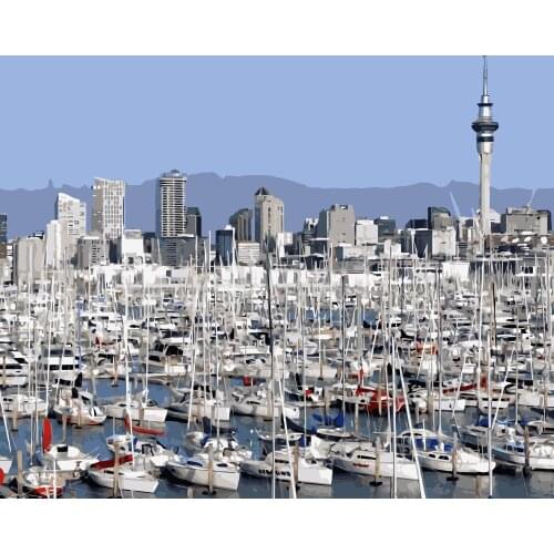 MaHuaf-j174 Auckland new zealand marina yacht north island DIY painting by numbers art canvas painting