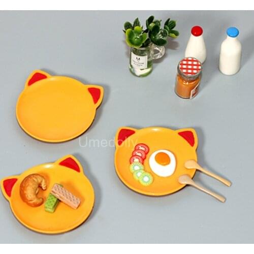 Cute Mini 1/6 Scale Dollhouse Miniature Cat Dish Pretend Play Kitchen for Barbies BJD Doll Food Toy Accessories