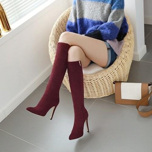 2020 Big Size 46 Thin High Heels Winter Shoes Zipper Party Boots Women