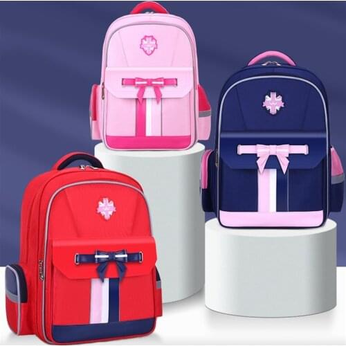 British style fashion bow childrens school backpack for teen girls Reduce the burden schoolbags Waterproof kids school bag