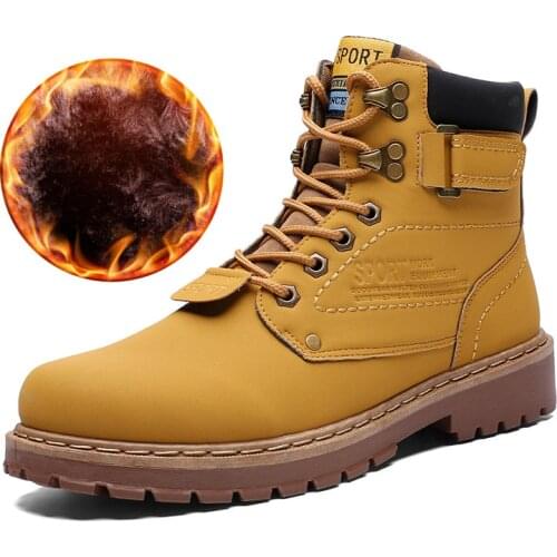 Men Work Boots Leather Unisex Ankle Snow Boots Autumn Winter Warm Casual Boots Waterproof Male Tooling Boots Big Size