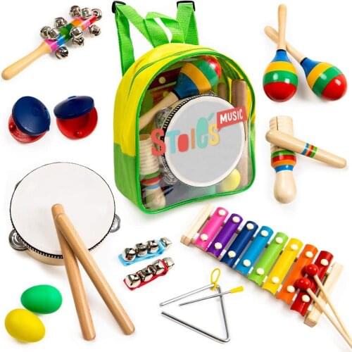 18-piece musical instrument set suitable for children-wooden mixing toy rhythm musical instrument promotion educational toy