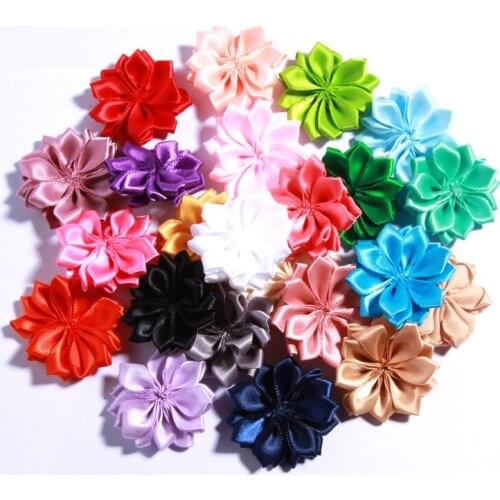 50PCS 4CM Mini Satin Ribbon Solid Flower For Hair Accessories Multilayer Star Shaped Silk Fabric Flowers For Girl Headband