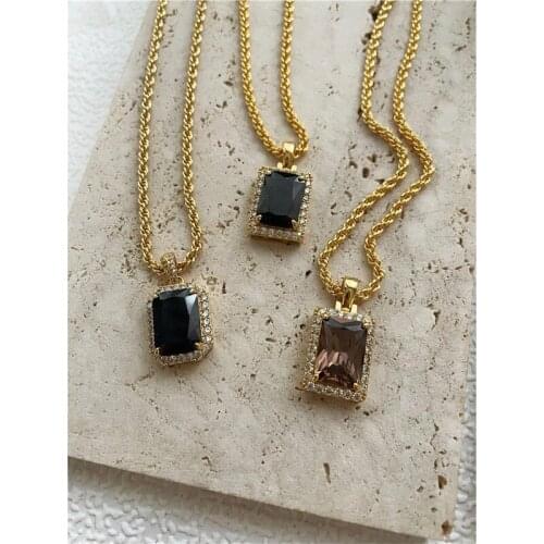 Brass With 18K Twist Chain AAA Zircon Necklace Women Jewelry Designer T Show Runway Gown Rare INS Japan Korean Trendy Top
