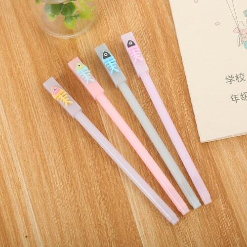 24 pcs Creative Candy Color Fresh Student Gel Pen Cute Learning Stationery Cartoon Fishbone Signature Pen pens for writing