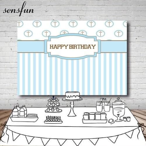Sensefun Light Blue Theme Boys Baby Shower Backdrop Christ Striped Happy Birthday Photography Backgrounds 7x5ft Vinyl Polyester