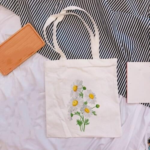 Floral Summer Wild Plant Canvas Shoulder Tote Bag for Women Handbags Vintage Fashion Ulzzang Bags Eco Reusable Shopping Bag