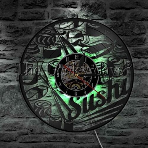 Sushi Rolls Led Wall Sign Japanese Sashimi LED Nightlight Clock Food Led Lighting Vinyl Wall Clock Sushi Lover Gift Decor