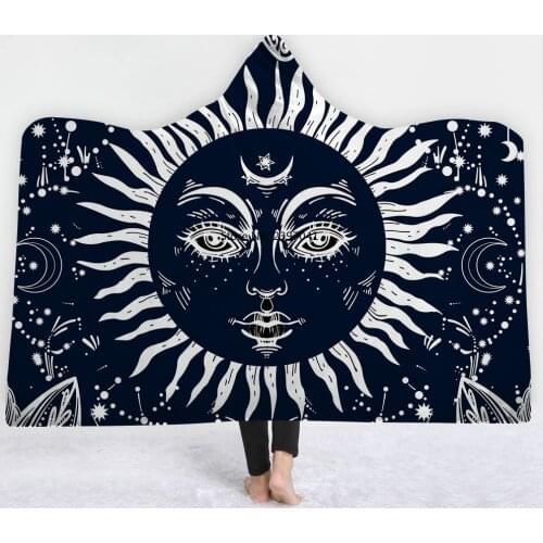 3D Printed Warm Zodiac Hooded Blanket Lotus Mandala Sherpa Fleece Throw Blanket With Hat Kid Adult Wearable Blanket 150*200cm