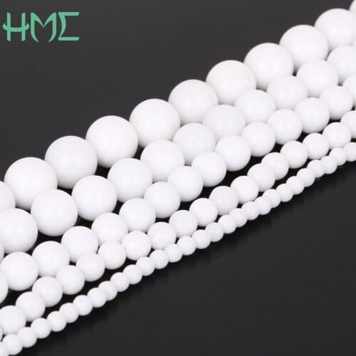 Delicate Stone Dia 4 6 8 10 12mm Hole Size 1mm 32-95pcs/bag Natural White Stone Beads for DIY Bracelet Necklace Making