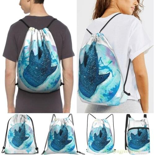 Unisex Drawstring Bags Polygon Whaleshark Women Drawstring Backpacks Men Outdoor Travel Backpacks Training Fitness Bag