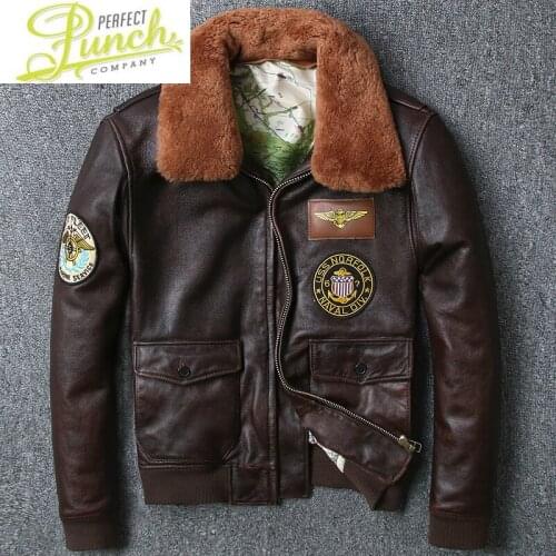 Vintage Jacket Men Geniune 100% Pure Cow Leather Bomber Jackets Winter Warm Down Coat jaquetas de couro MF267