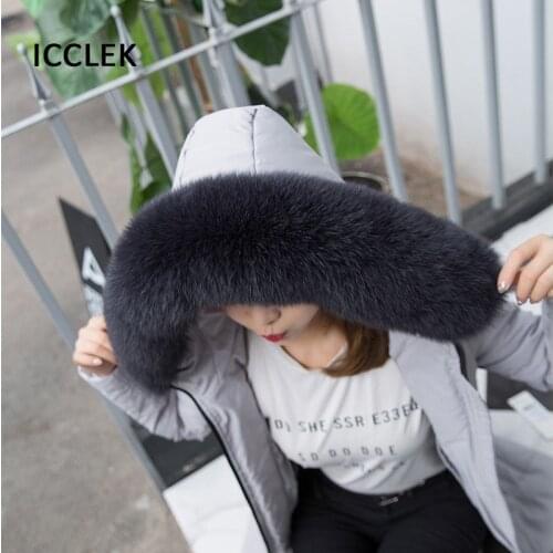Real Fox Fur Collar Winter Womens Jacket Coat Hood Real Fur Scarf