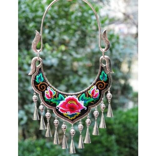 YunNan Ethnic Fashion Vintage Embroidery Gorgeous Necklace Torque Miao Silver Unique Stage Show Necklace