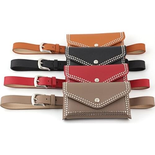 Woman Waist Pack Vintage Rivet Waist Belt Bags Phone Pocket PU Leather Waist Pouch Vintage Lady Fanny Pack wholesale