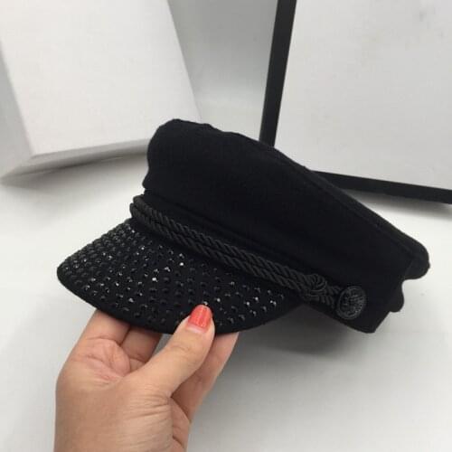 South Korean version visors diamond fashion duck hat women spring and summer new cute navy hat black rope British retro