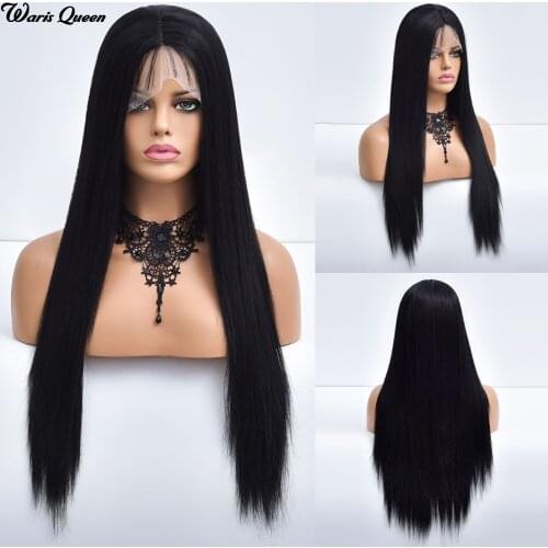 Womens Black Long Straight Natural Middle Parting Synthetic Wigs For Women Cosplay Wavy Hair Heat Resistant Lace Front Wigs