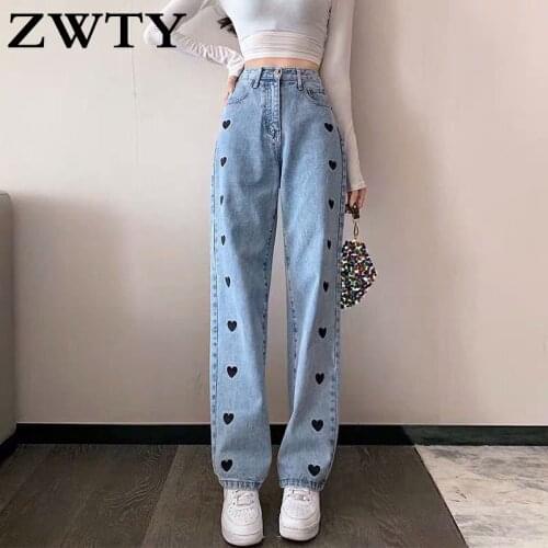 ZWTY Womens Jeans Spring Streetwear High Waist Jeans Wide Leg Long Pants Vintage Femme Casual Baggy Straight Mom Denim Trouser