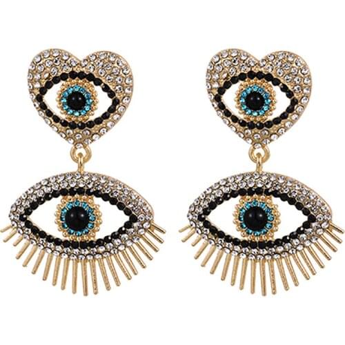 ZHINI Retro Gold Color Evil Eye Statement Earrings For Women 2021 Fashion AAA Zircon Crystal Tassel Dangle Earring Jewelry