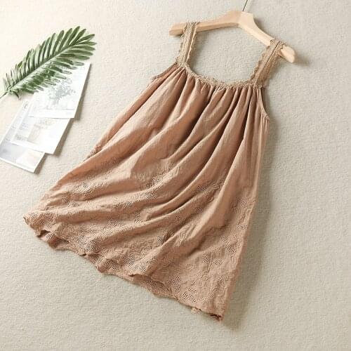 2020 New Summer Japan Style Fresh Hollow flower embroidery Loose Vest Womens cotton and linen sling Tops