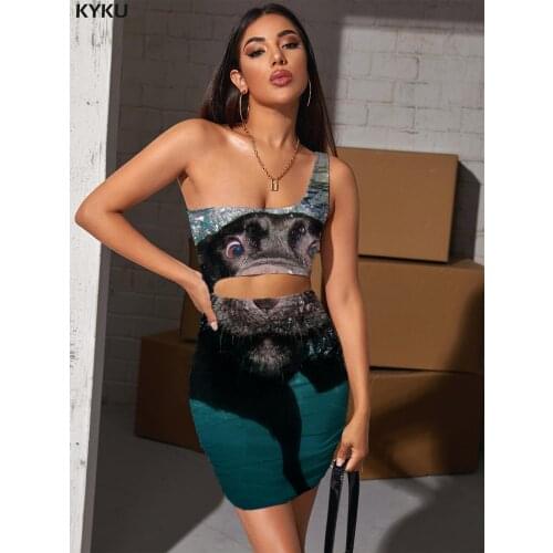 KYKU Brand Dog Dress Women Ocean Pleating Animal Vestido Sexy Harajuku Halter Sleeveless Womens Clothing Party Beach Beach