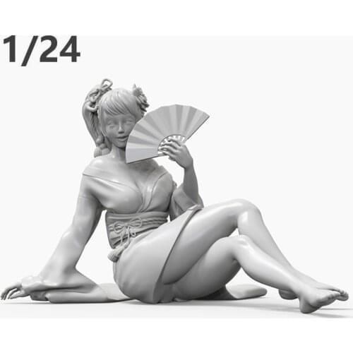 1/24 modern woman warrior rest with fan Resin figure Model kits Miniature gk Unassembly Unpainted