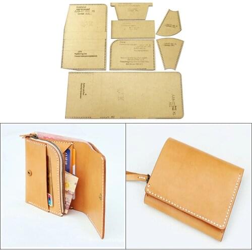 1 set of leather craft tools wallet mold kraft paper template DIY handmade leather sewing pattern short wallet drawing