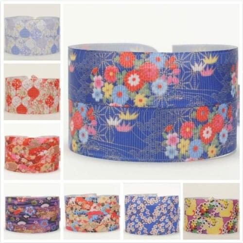 10yards -different sizes -Japanese style Grosgrain ribbon - HE FENG culture of Japan printed ribbon - Japanese flowers ribbon
