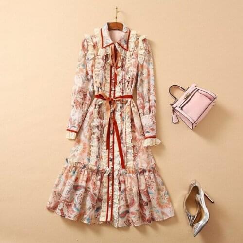 1122 2020 Autumn Free Shipping Label New Flora Print Long Sleeve Fashion Womens Clothes DH