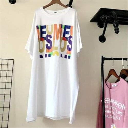 2020 new Summer t Shirts Large Size Womens Dress Korean Casual Loose Short-sleeved shirt Dress m465