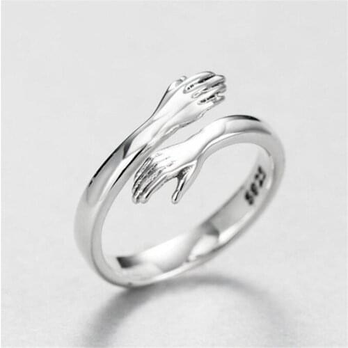 2021 Punk Simple Creative Love Embrace Silver Ring Fashion Mens Womens Open Ring Jewelry Gifts for Lovers