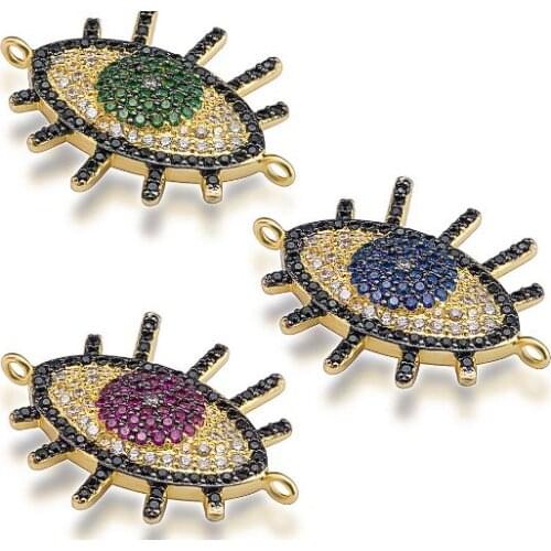 22*22mm Evil Eye crystal micro pave cz zircon cubic zirconia beads DIY necklace charm bracelet connectors hfg4df