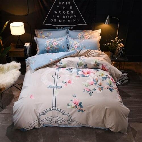 4Pcs Floral print style Bedding set Queen size soft bedclothes Bed sheet set Duvet cover Pillowcases King size