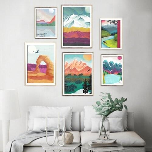 Nordic Abstract Landscape Poster Canvas Painting Mountain Forest Wall Art Picture Print Living Room Bedroom Modern Home Decor