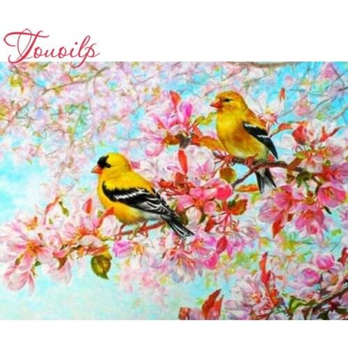 TOUOILP 5D Diamond Painting"Yellow Birds & Pink Blossoms"Diamond Embroidery Square&round Cross Stitch Rhinestone Mosaic Painting